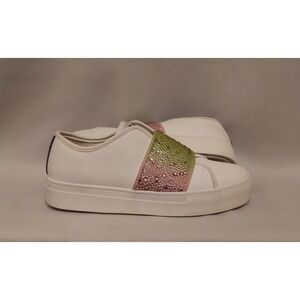 Karl Lagerfeld Womens White Leather & Rhinestone Remmy Slip-On Sneakers Size 7